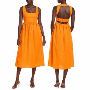 NWOT o.p.t Orange Cotton Midi Dress Open Back Size M Summer